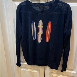 J. Crew Navy Sweater with Colorful Surfboards